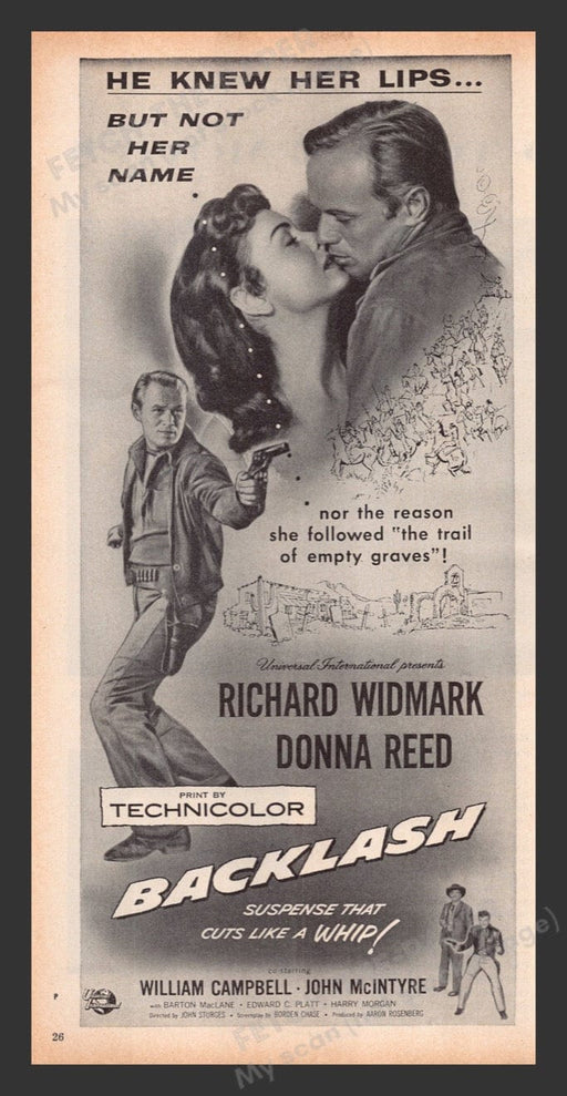 1956 Backlash Movie Release Print Advertisement Ad