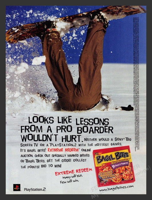 2003 Bagel Bites Pro Snowboarder Upside Down Print Advertisement Ad