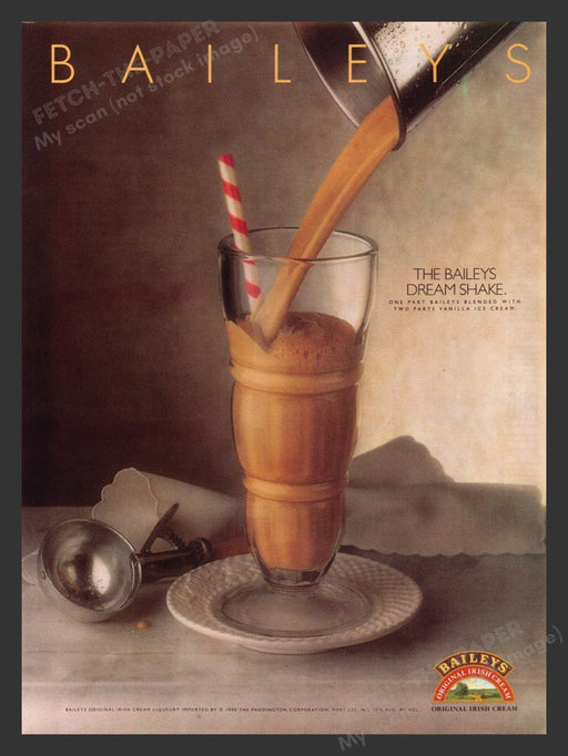 1990 Baileys Original Irish Cream Shake Recipe Print Advertisement Ad