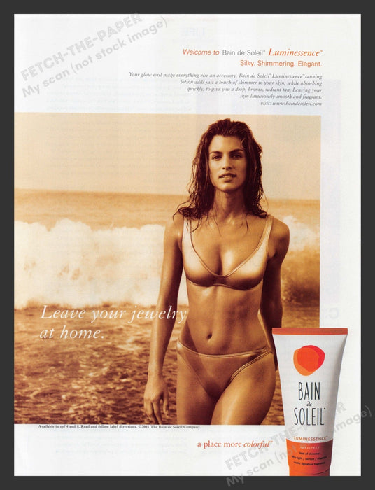 Bain de Soleil 2000s Print Advertisement 2001 Bikini Tan Beach Waves Fetch the Paper!