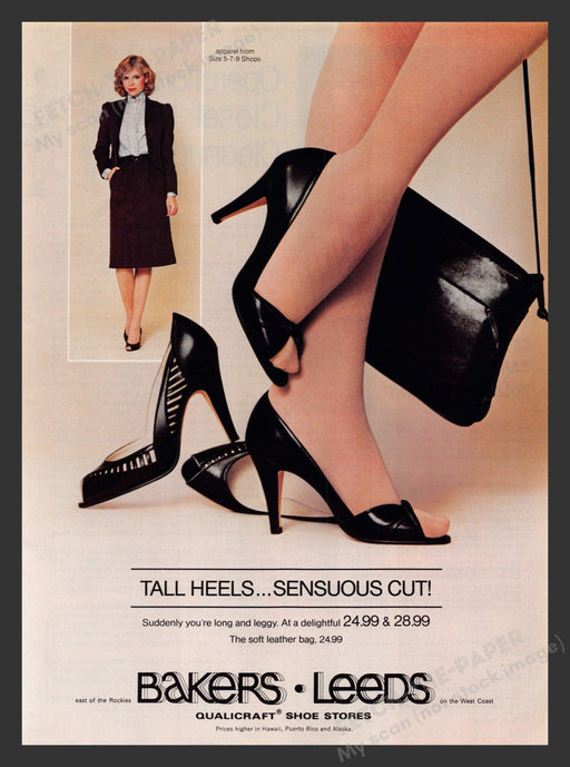 Bakers Leeds Shoes Working Woman Legs 1980s Print Advertisement Ad 1983 Fetch the Paper!