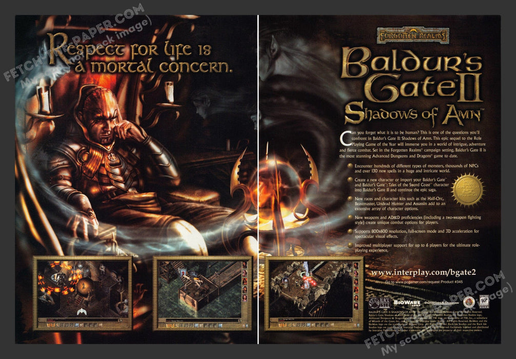2000 Print Advertisement 2 Page Baulder's Gate II: Shadows of Amn Video Game Ad.