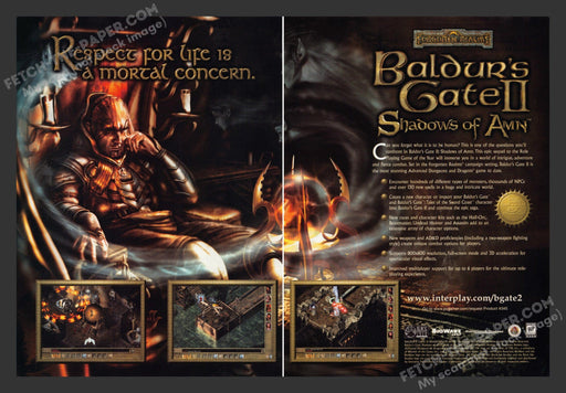 2000 Print Advertisement 2 Page Baulder's Gate II: Shadows of Amn Video Game Ad.