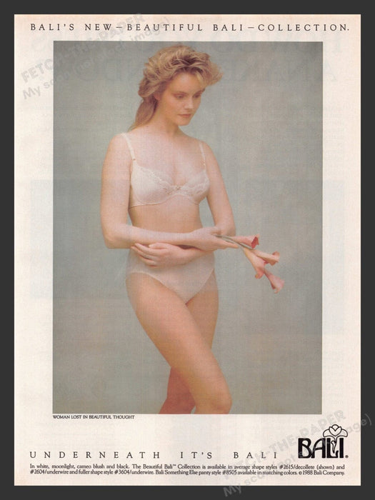 1988 Bali Lingerie "Woman lost in beautiful thought" Print Advertisement Ad