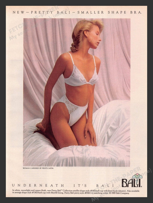1989 Bali White Satin Bra & Panties Lingerie Print Advertisement Ad