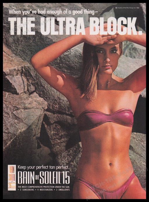 Ban De Soleil Sun Protection 1980s Print Advertisement Ad 1982 Teeny Bikini Fetch the Paper!