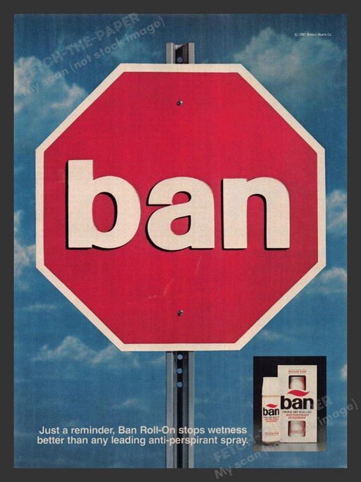1980 Ban Roll-On Anti-perspirant Spray Stop Sign Print Advertisement Ad
