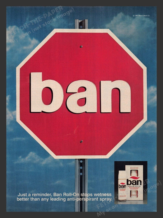 1980 Ban Roll-On Anti-perspirant Spray Stop Sign Print Advertisement Ad