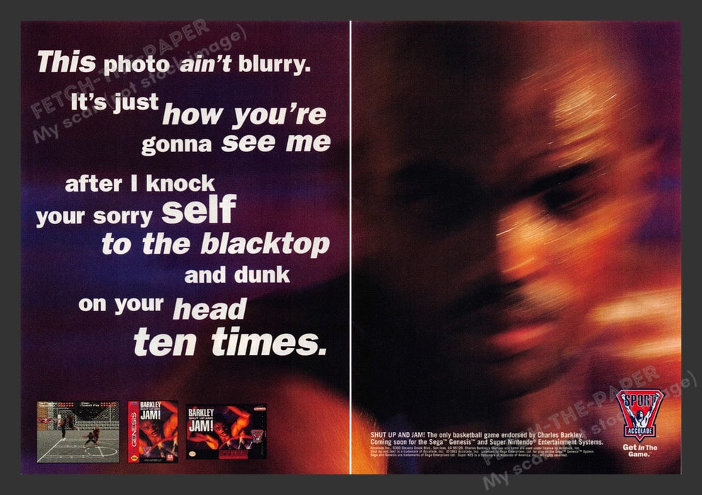 1994 Barkley Shut Up and Jam Charles Video Game Print Advertisement (2 Pages)