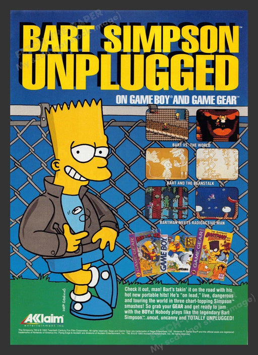 1994 Bart Simpson Unplugged Video Game Print Advertisement
