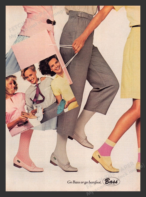 1983 Bass Footwear "Go Bass or Go Barefoot" Print Advertisement Ad