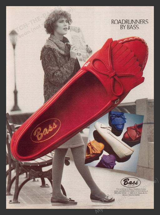 Bass Shoes Roadrunners Sightseer 1980s Print Advertisement Ad 1985 Fetch the Paper!