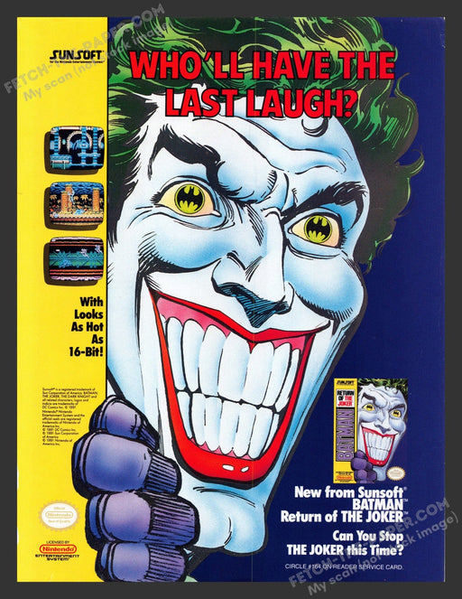 1991 Print Advertisement Batman: Return of the Joker Video Game Ad.
