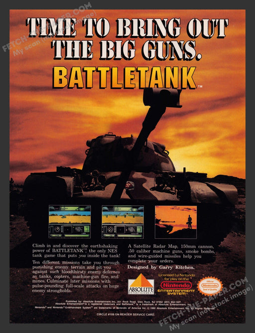 1990 Print Advertisement Battletank Video Game Ad.