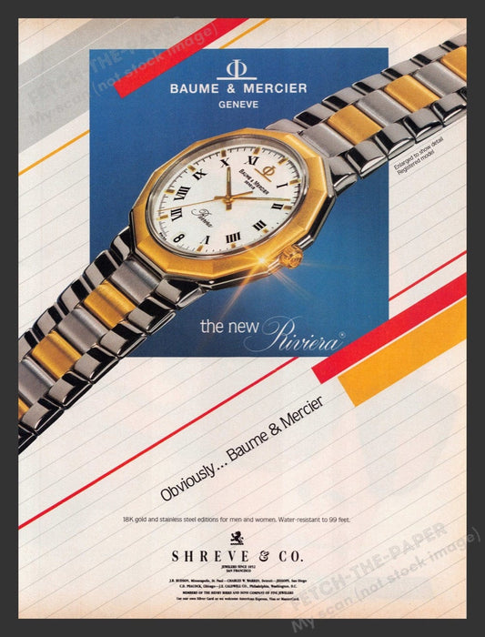 1988 Baume & Mercier Watches "Riviera" Print Advertisement Ad