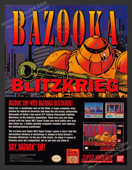 1992 Print Advertisement Bazooka Blitzkrieg Video Game Ad.
