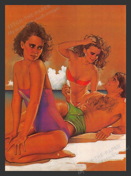 1984 Beach Couple Jealous Woman Magazine Illustration