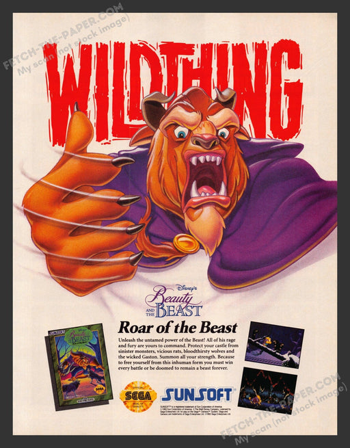 Beauty and the Beast Roar Video Game 1990s Print Advertisement Ad 1993 Fetch the Paper!