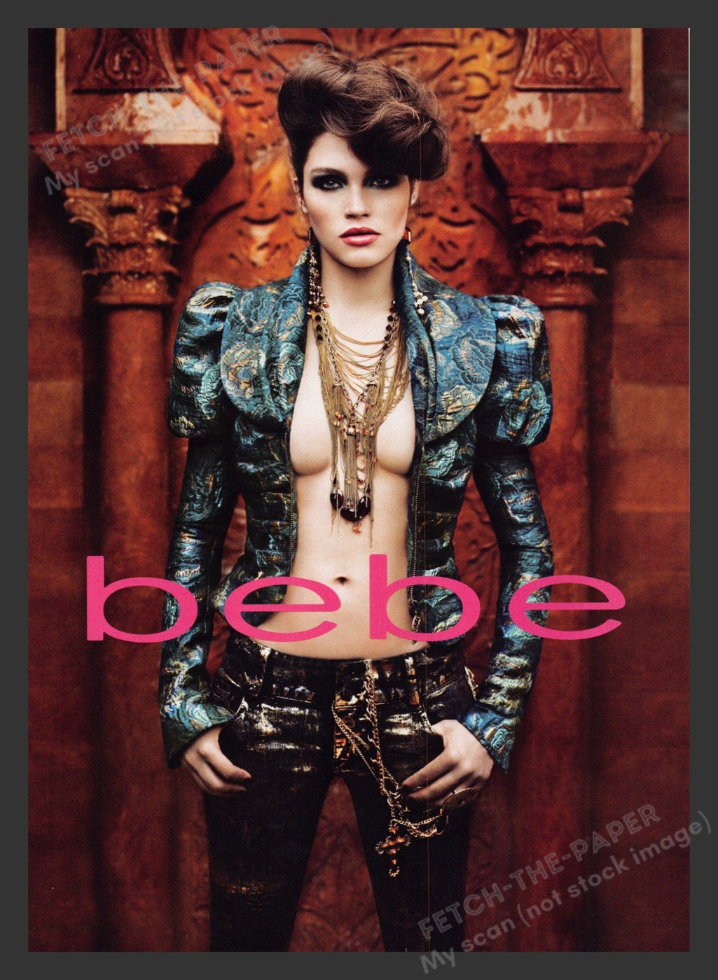 2009 bebe Ad: Bold Half-Bare Model in High-Shouldered Jacket — Fetch ...