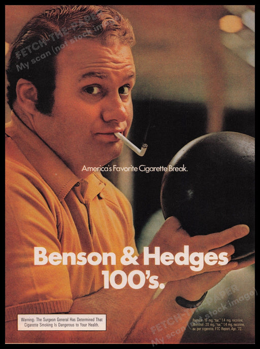 Benson & Hedge's Cigarettes 1970s Print Advertisement Ad 1972 Men's Bowling Fetch the Paper!