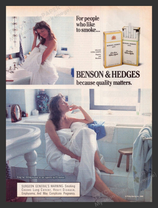 1988 Benson & Hedges Cigarettes Naked Wrapped in Sheet Print Advertisement Ad
