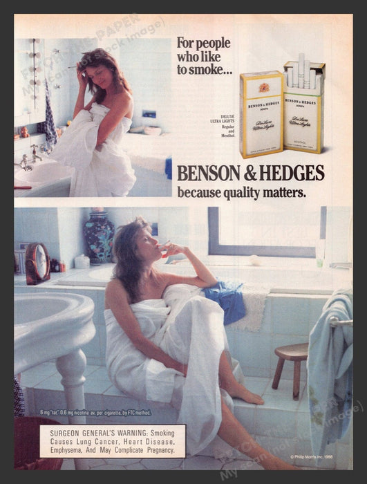 1988 Benson & Hedges Cigarettes Naked Wrapped in Sheet Print Advertisement Ad