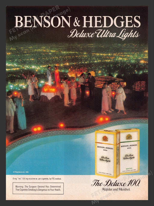 1984 Benson & Hedges Cigarettes Pool Party City Skyline Print Advertisement Ad