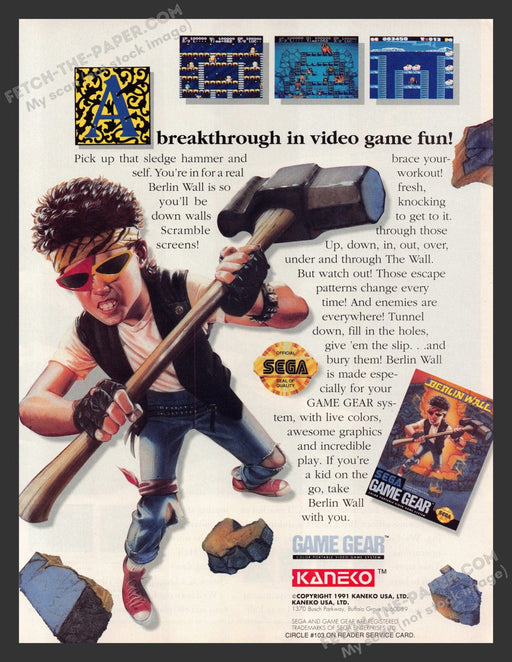 1991 Print Advertisement Berlin Wall Sega Game Gear Video Game Ad.