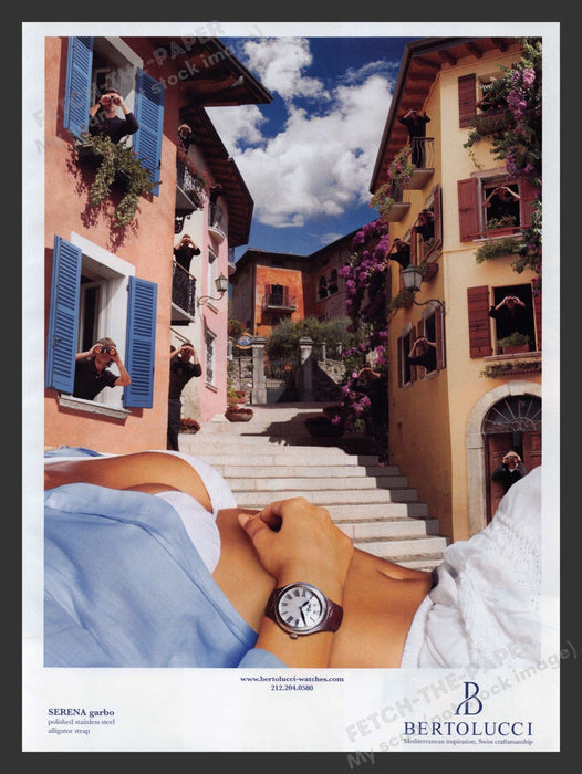 Bertolucci Watch 2000s Print Advertisement Ad 2007 Italy Streets Sexy Model Fetch the Paper!