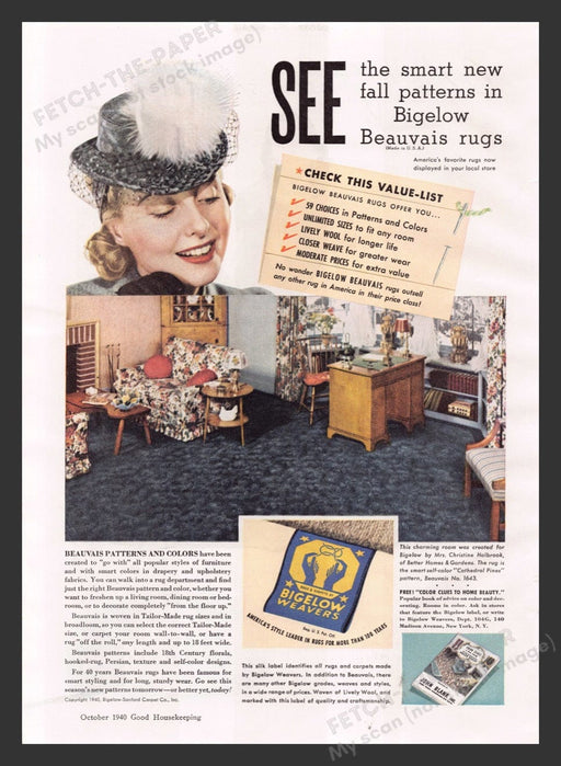 1940 Bigelow Weavers Carpet Living Room Print Advertisement Ad