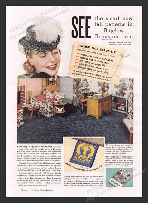 1940 Bigelow Weavers Carpet Living Room Print Advertisement Ad