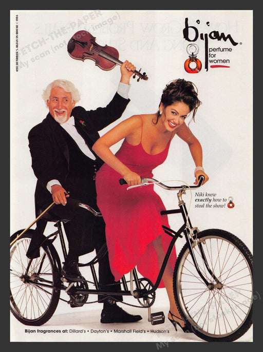 Bijan Perfume for Women Model Riding Bike 1990s Print Advertisement Ad 1994 Fetch the Paper!