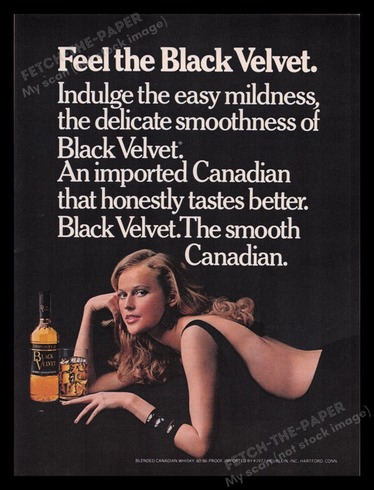 Black Velvet Whisky 1970s Print Advertisement Ad 1972 Sexy Woman Canadian Fetch the Paper!