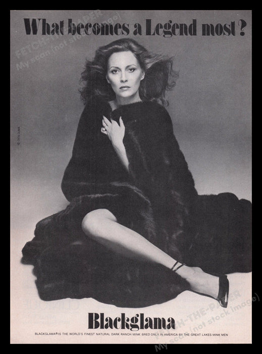Blackglama 1970s Print Advertisement Ad 1978 Faye Dunaway Furs Fetch the Paper!