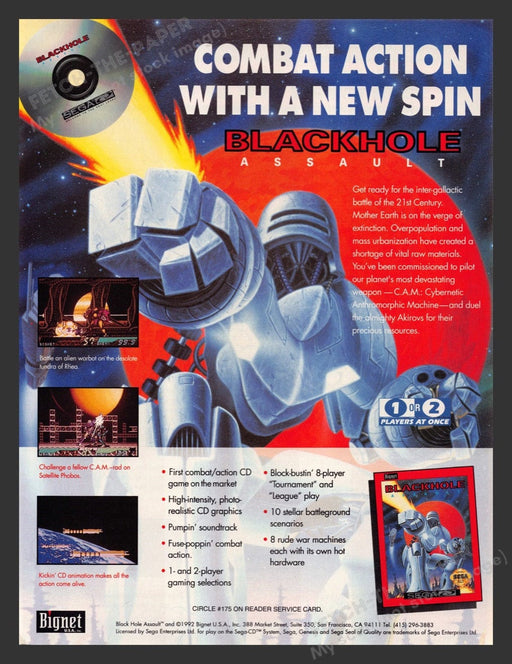1992 Blackhole Assault Video Game Print Advertisement