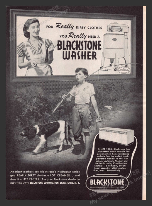 1948 Blackstone Washer Boy Fishing with Dog Print Advertisement Ad