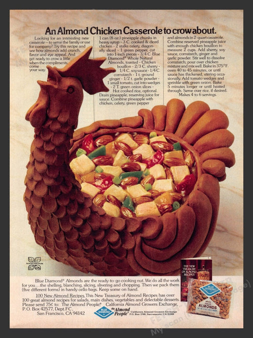 1980 Blue Diamond Almonds "Almond Chicken Casserole" Recipe Print Ad