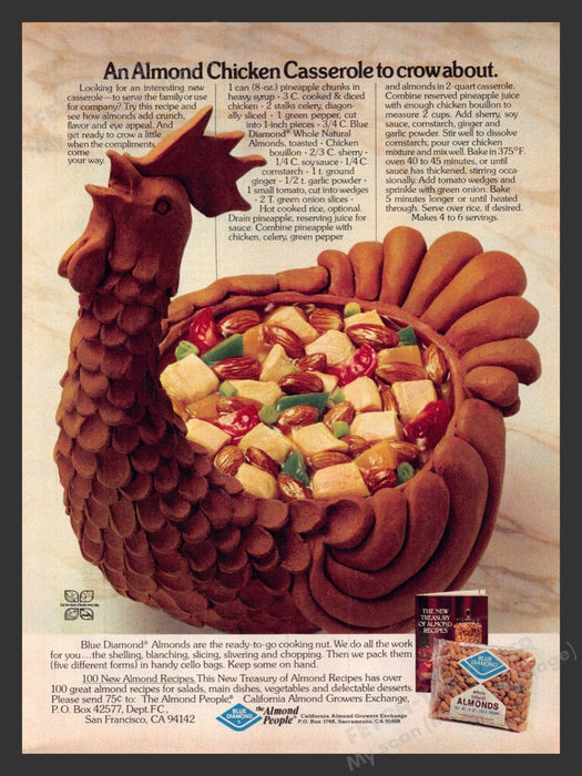 1980 Blue Diamond Almonds "Almond Chicken Casserole" Recipe Print Ad