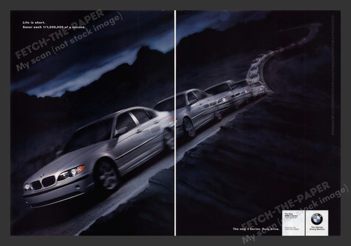 BMW 3 Series Life is Short 2000s Print Advertisement (2 pages) 2001 Fetch the Paper!