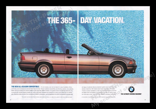 BMW 325i Convertible Car 1990s Print Advertisement Ad (2 pages) 1993 Fetch the Paper!