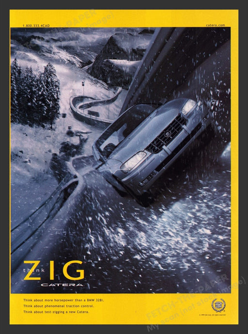 1999 BMW 328i Test-Zigging a New Catera Print Advertisement Ad