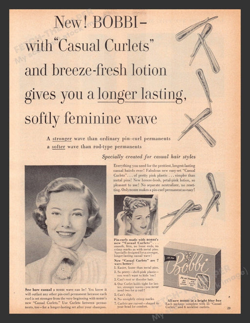 1956 Bobbi "Casual Curlets" Permanent Print Advertisement Ad