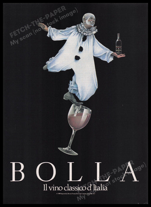 Bolla 1990s Print Advertisement Ad 1990 Wine Balancing Clown Fetch the Paper!