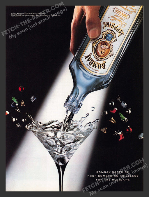 1990 Print Advertisement Bombay Sapphire Dry Gin Alcohol Holiday Ad.