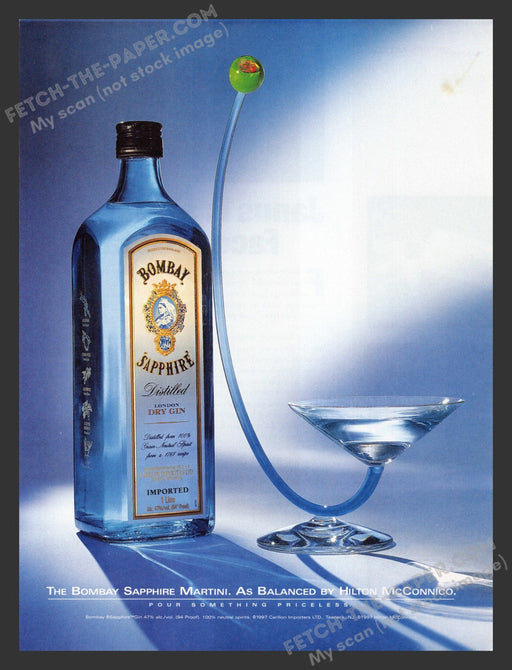 1999 Print Advertisement Bombay Sapphire Gin Hilton McConnico Design Alcohol **.