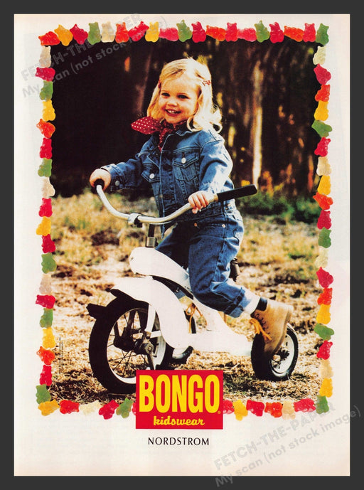 Bongo Kidswear Little Girl Tricycle 1990s Print Advertisement 1996 Fetch the Paper!