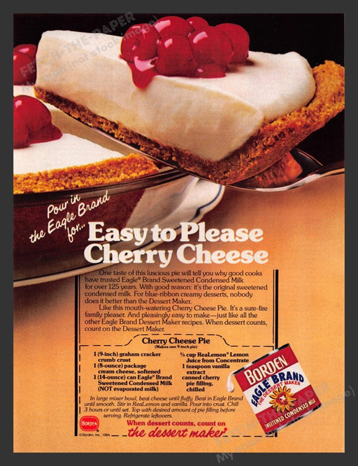 1984 Borden Eagle Brand "Cherry Cheese Pie" Recipe Print Advertisement Ad