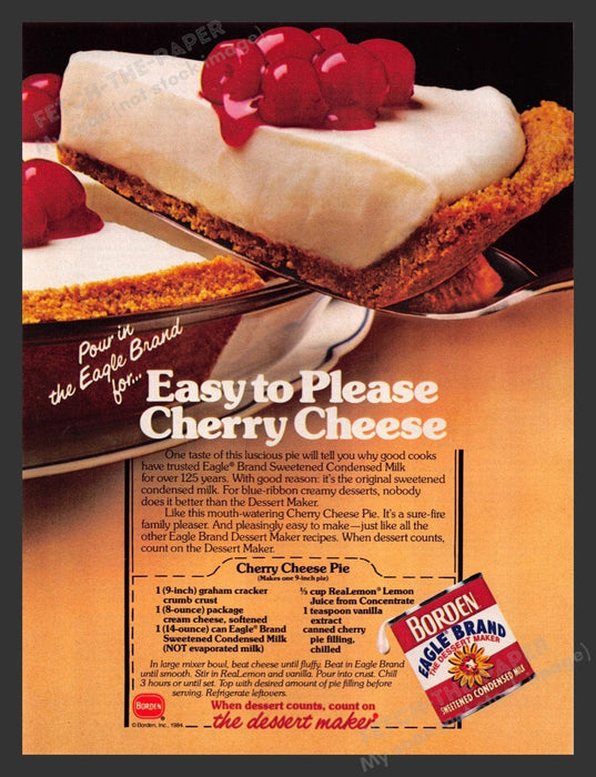 1984 Borden Eagle Brand "Cherry Cheese Pie" Recipe Print Advertisement Ad