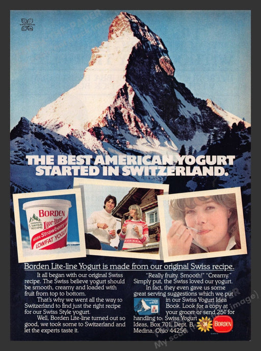 1979 Borden Yogurt Swiss Matterhorn Mountain Print Advertisement Ad