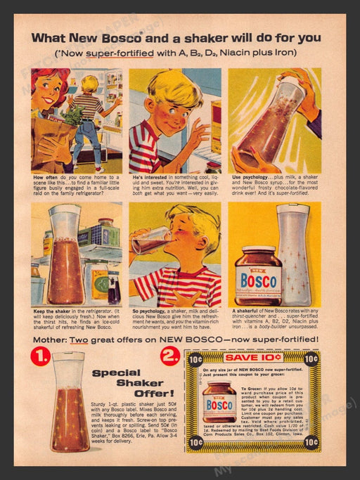 1963 Bosco Fortified Vitamin Shake Print Advertisement Ad